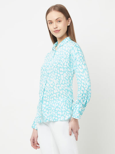 Blue Printed Casual Shirt - Women Shirts
