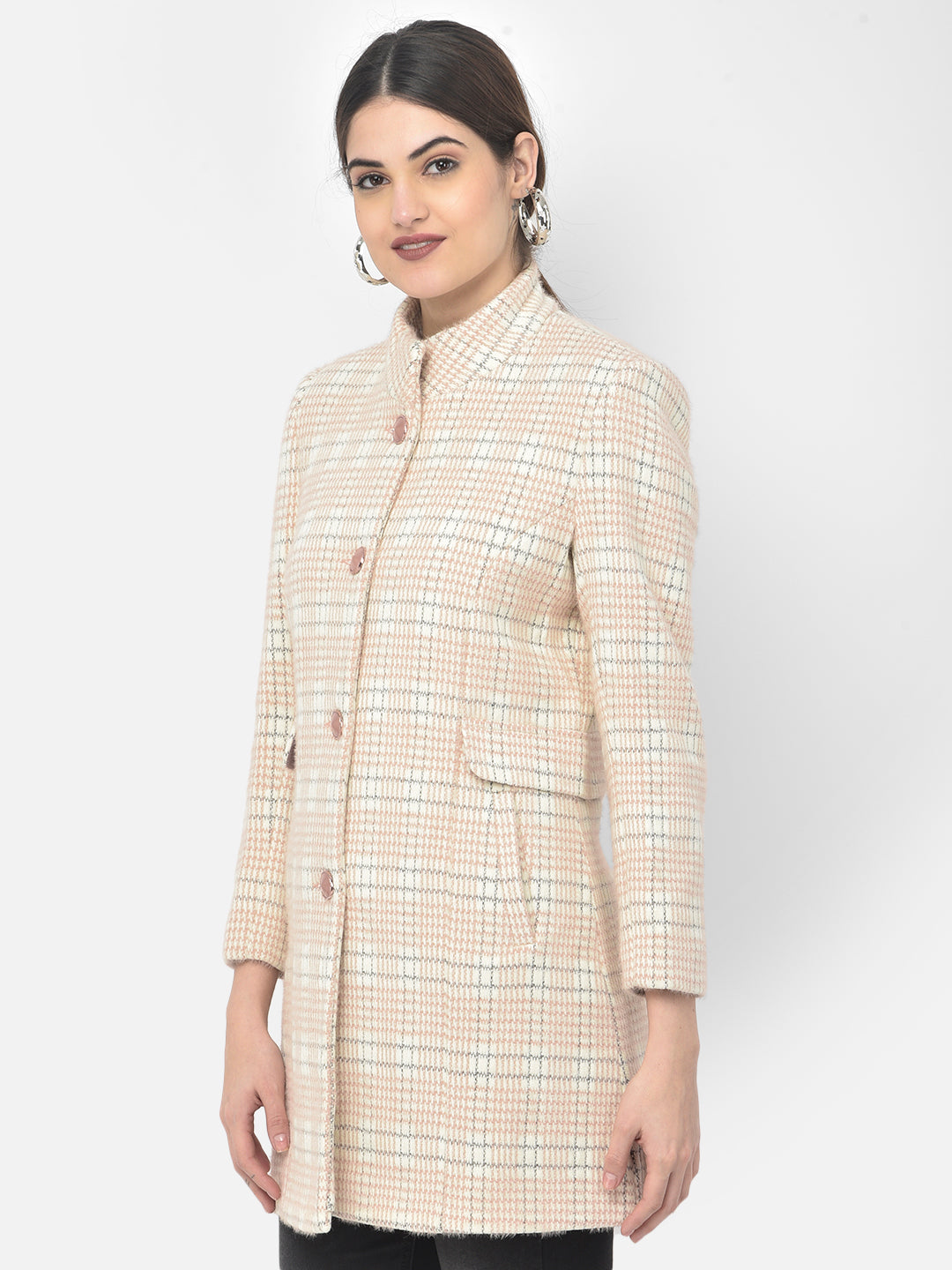 Women Pink Checked Longline Blazer-Women Blazer-Crimsoune Club