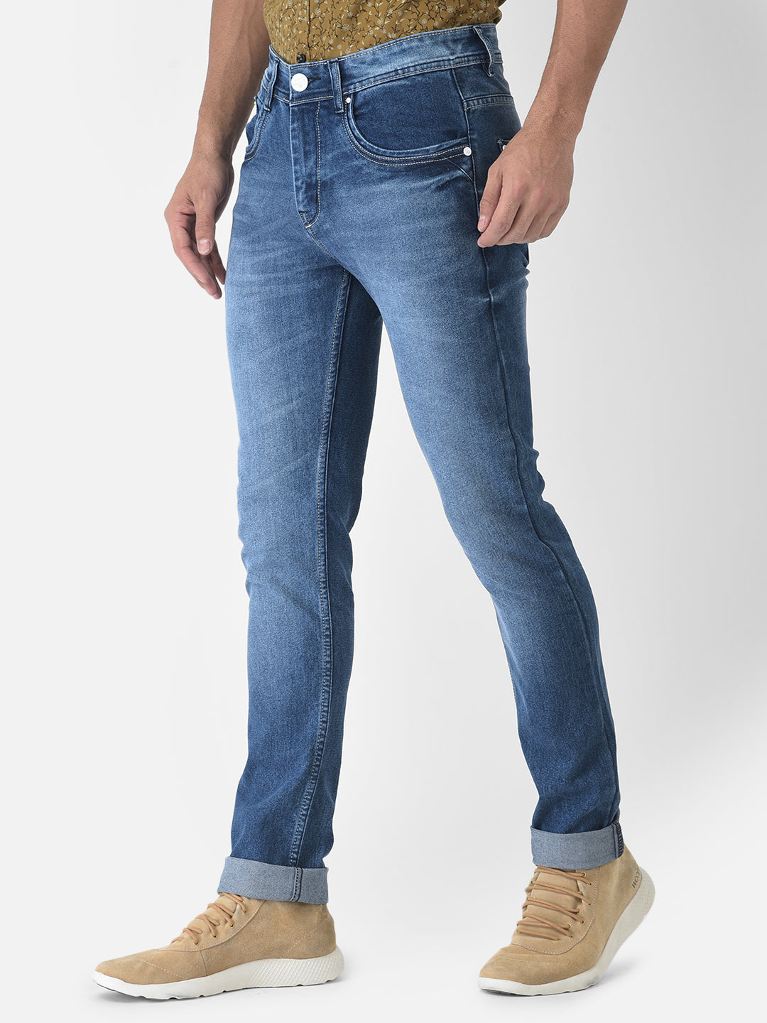 Lightly Faded Blue Jeans - Men Jeans