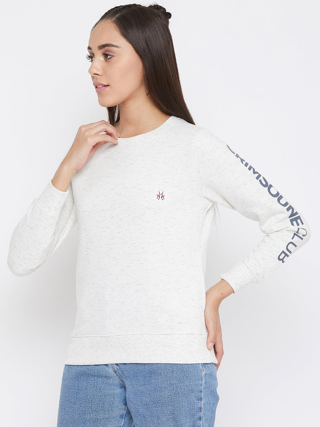 White Round Neck Sweatshirt - Women Sweatshirts