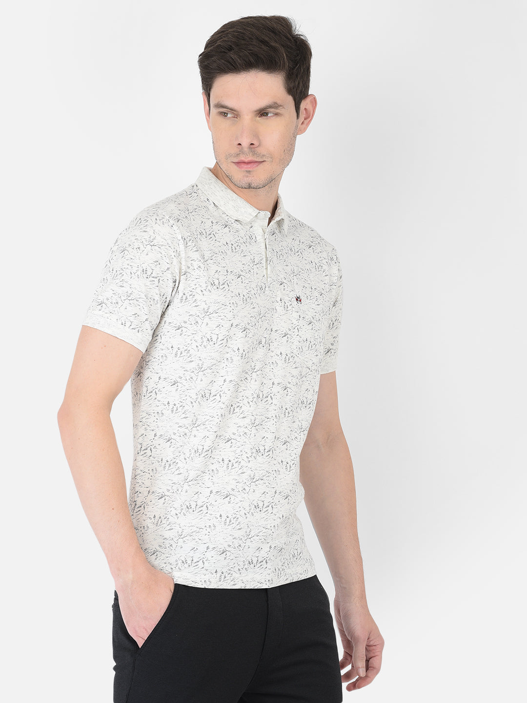 White Floral Printed Polo T-Shirt - Men T-Shirts