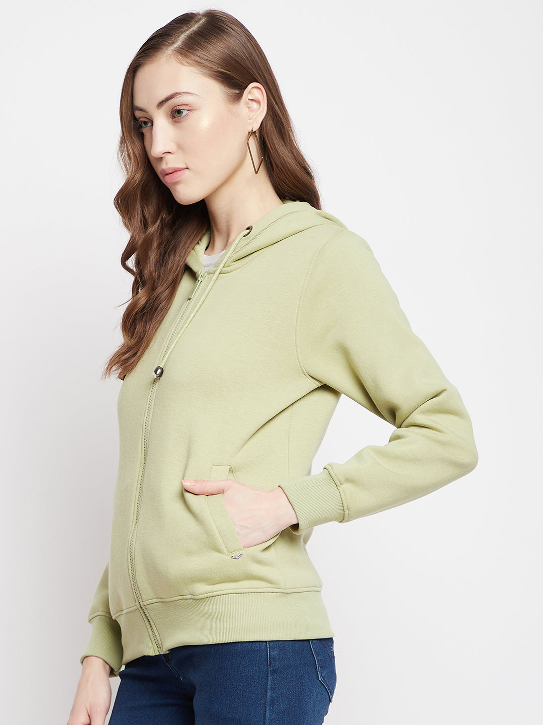 Crimsoune Club Women Olive Solid Hooded Sweatshirt-Women Sweat Shirts-Crimsoune Club