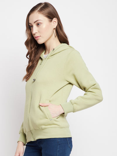 Crimsoune Club Women Olive Solid Hooded Sweatshirt-Women Sweat Shirts-Crimsoune Club