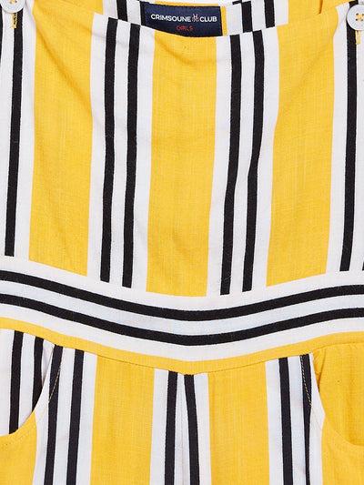 Yellow Striped Shoulder Strap Jumpsuit - Girls Jumpsuit