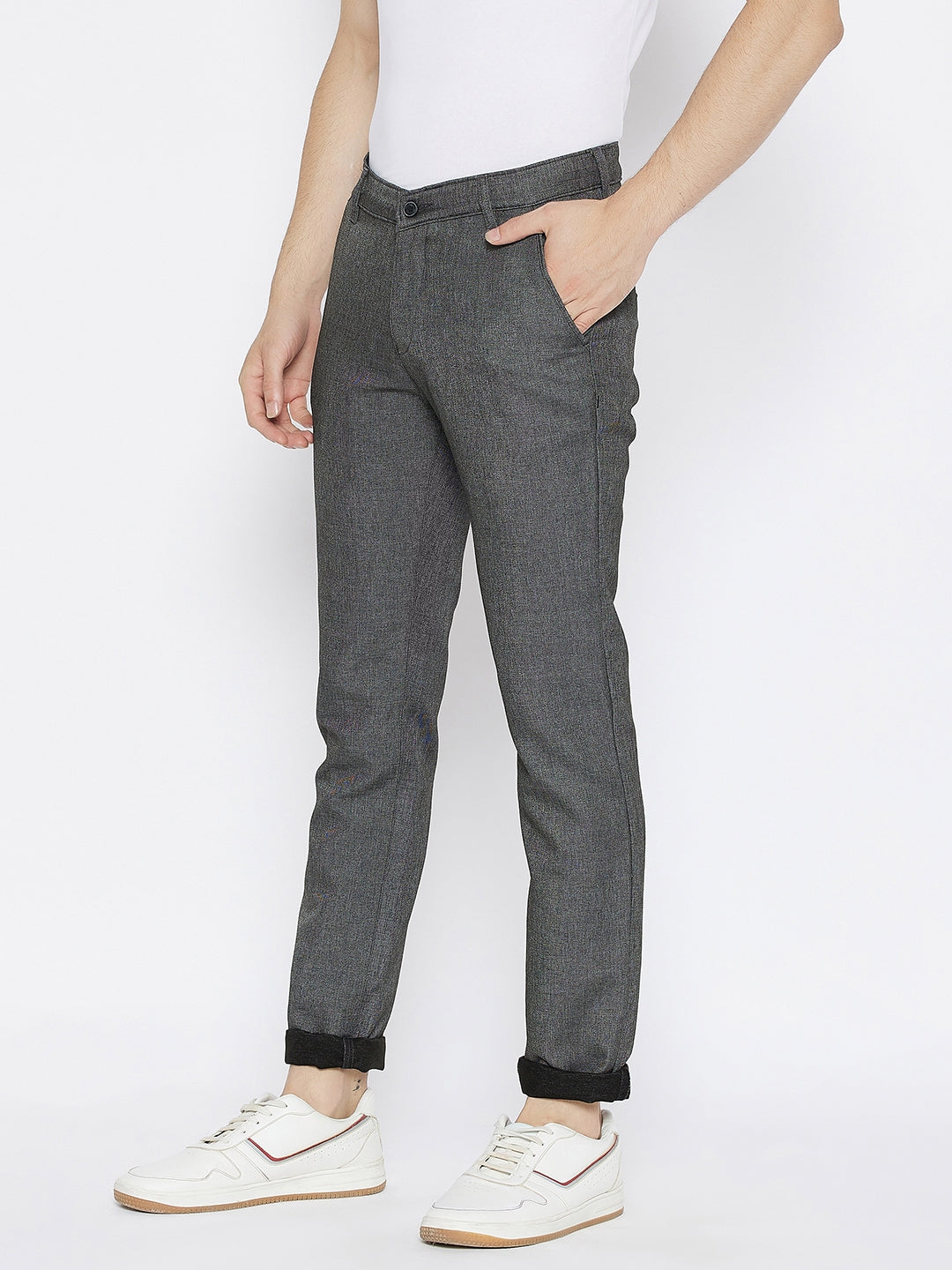 Grey Slim Fit Trousers - Men Trousers