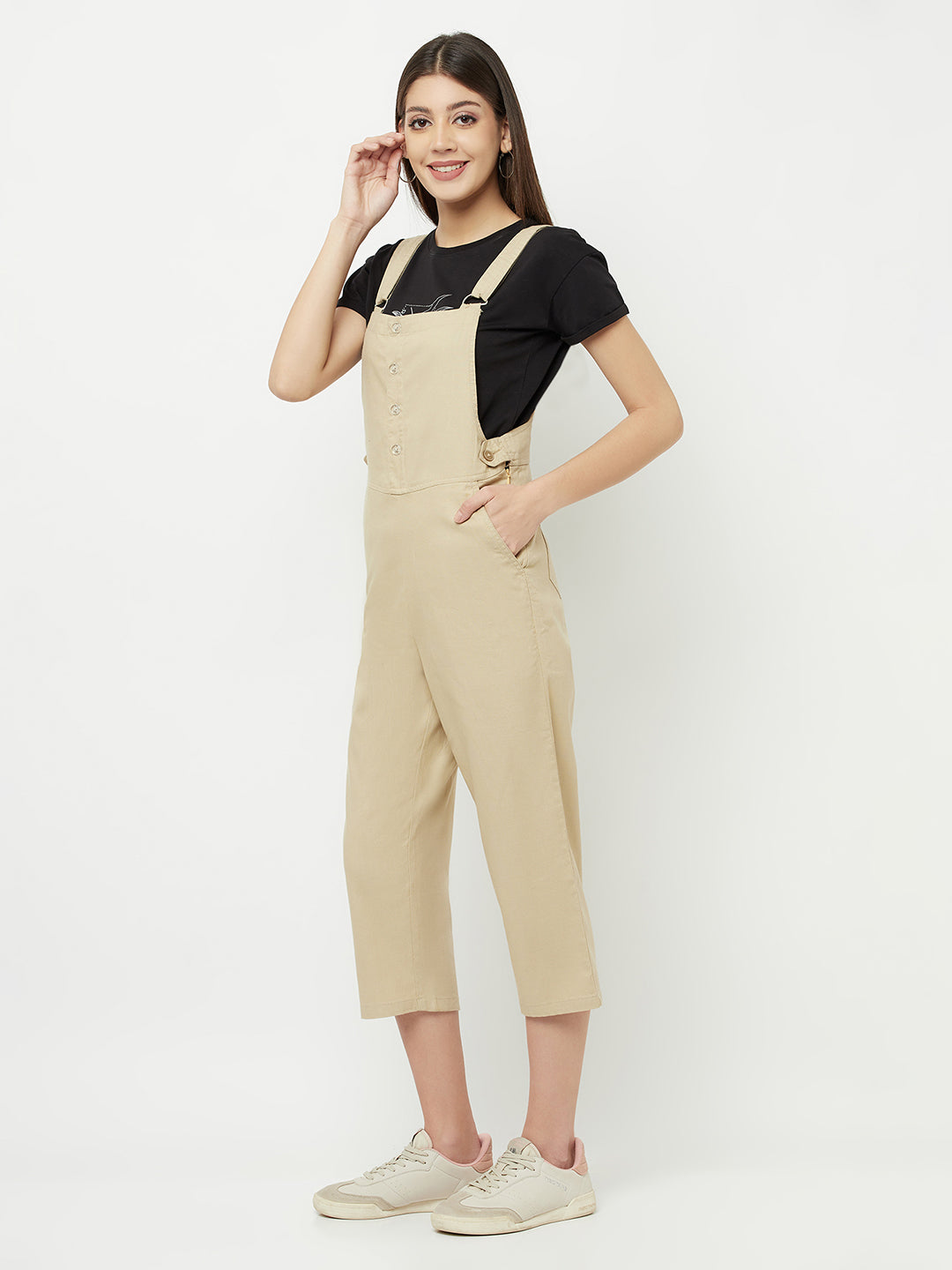 Beige Linen Dungarees - Women Dungarees