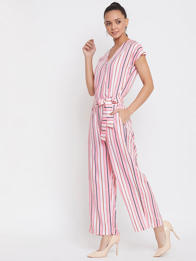 Multi Striped V-Neck Jumpsuits - Women Jumpsuits