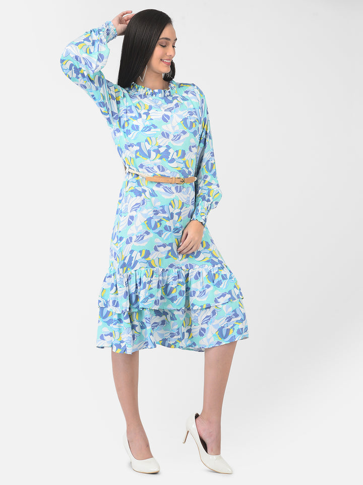 Light Blue Floral Ruffle Dress - Women Dresses