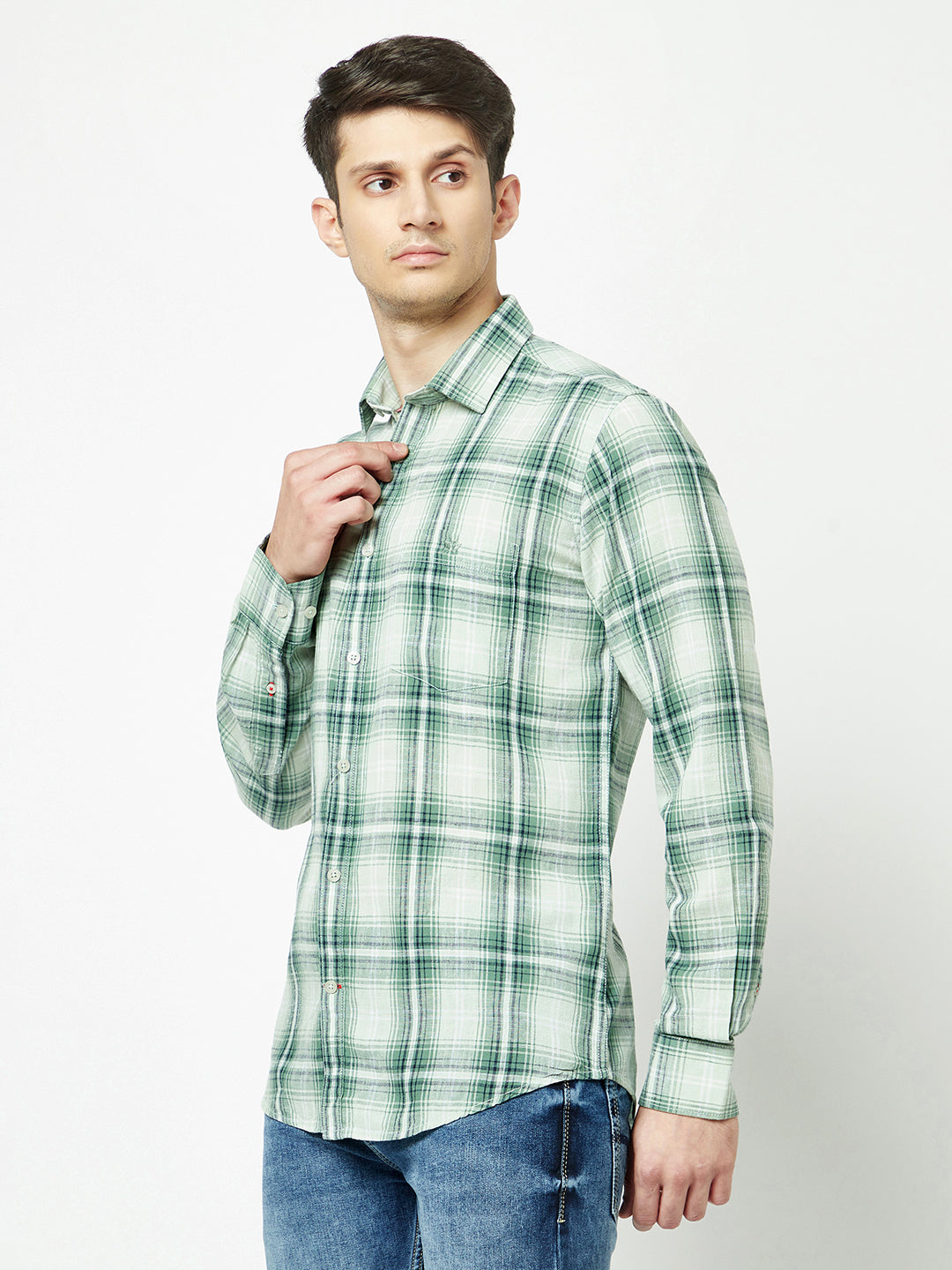 Green-Toned Checkered Shirt