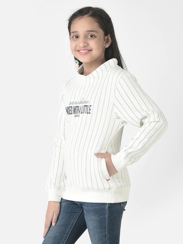  White Striped Cowl Sweatshirt