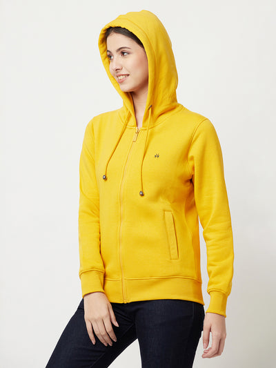 Yellow Zipper Sweatshirt-Women Sweatshirts-Crimsoune Club