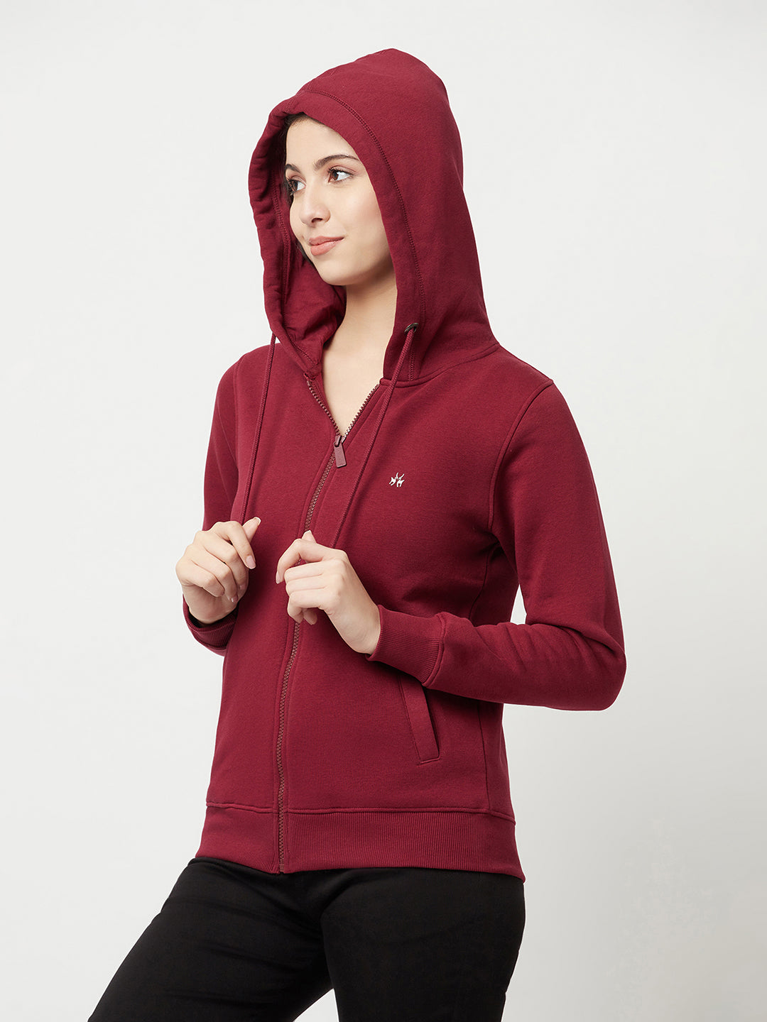 Maroon Zipper Sweatshirt-Women Sweatshirts-Crimsoune Club