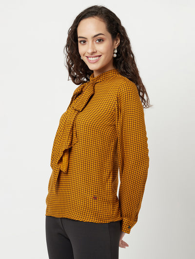 Mustard Checked Top-Women Tops-Crimsoune Club