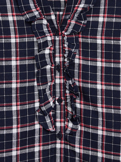 Ruffle Neck Checked Shirt - Girls Shirts
