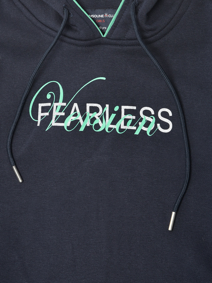 Navy Blue Printed Hooded Sweatshirt - Girls Sweatshirts