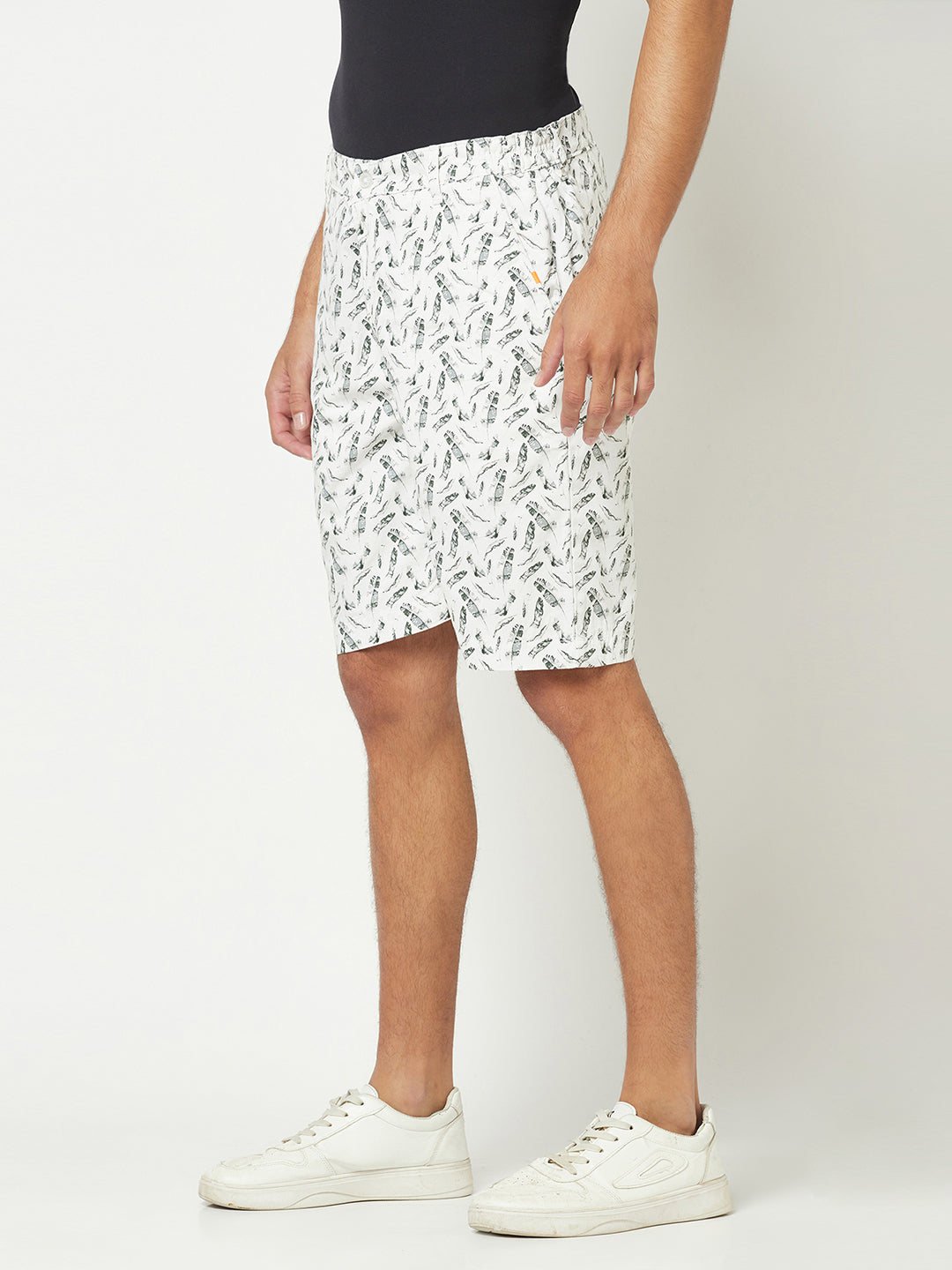 White Abstract Print Chino Shorts