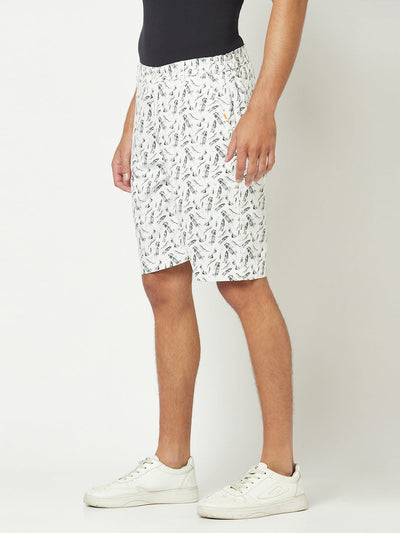 White Abstract Print Chino Shorts