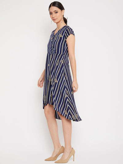 Navy Blue Asymmetric Dress - Women Dresses