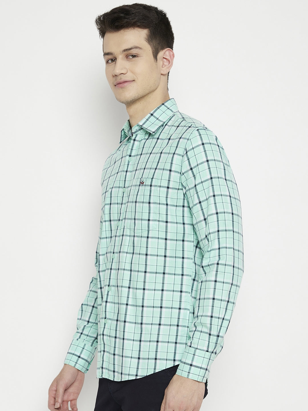 Mint Green Checked Slim Fit shirt - Men Shirts