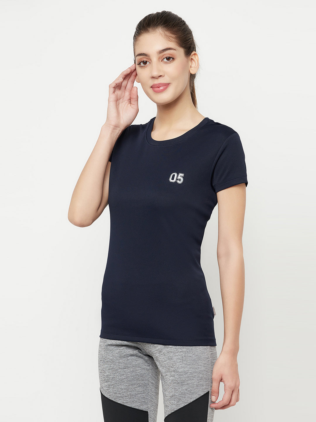 Navy Blue Round Neck Sports T-Shirt - Women T-Shirts