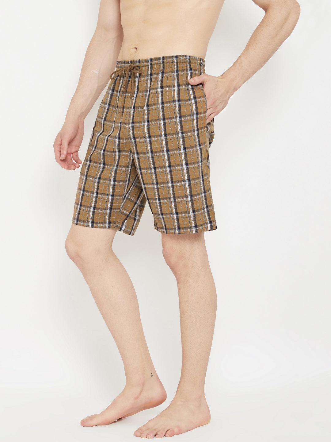 Brown Checked Lounge Shorts - Men Lounge Shorts