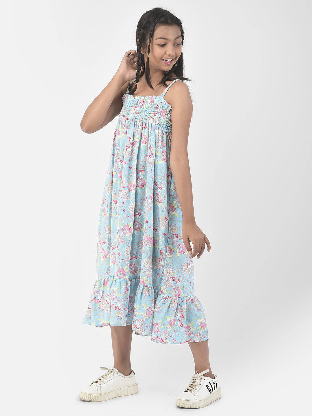  Sky Blue Floral Beach Dress