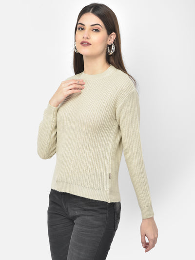 Beige Round Neck Sweater - Women Sweaters