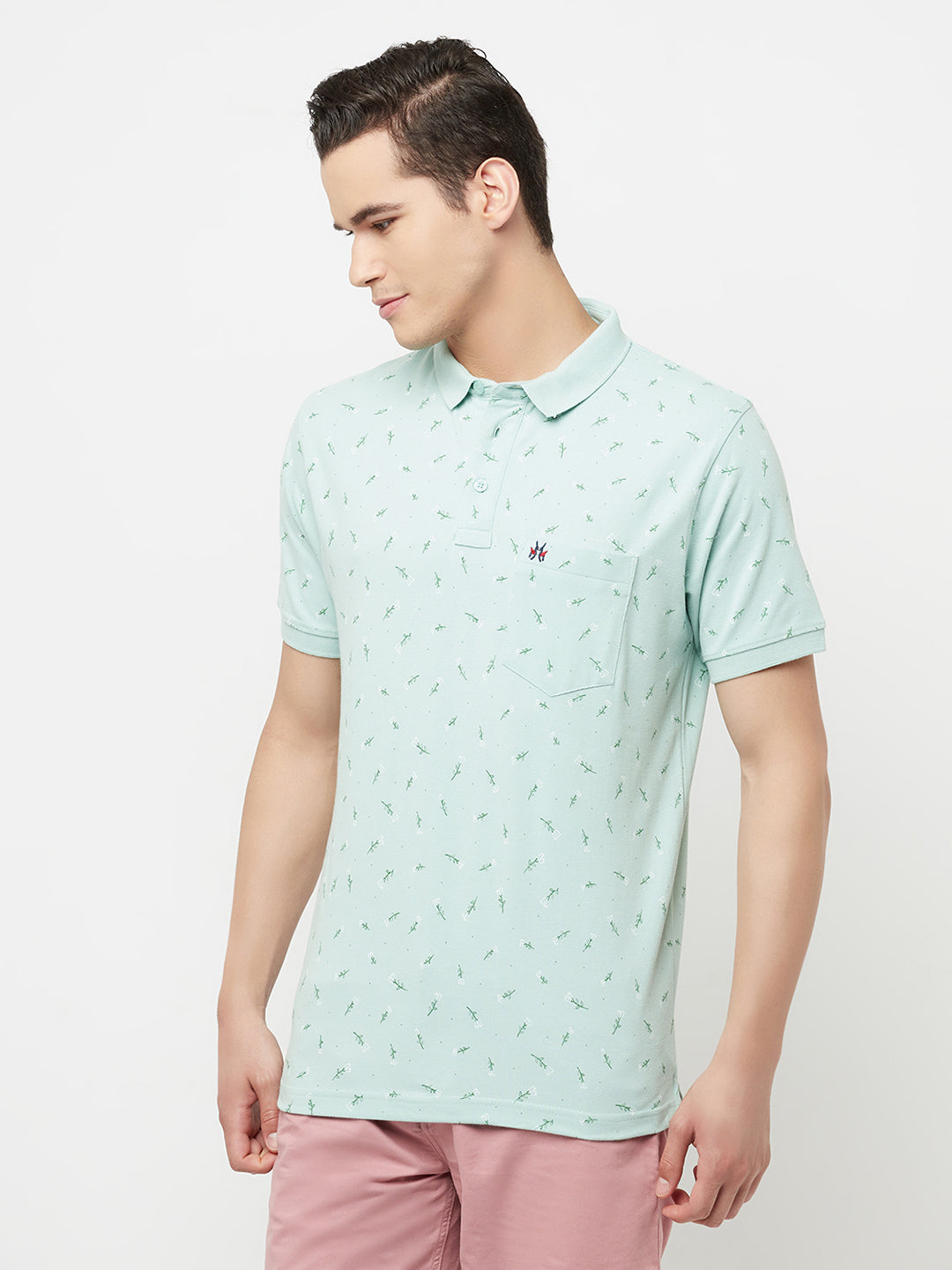 Blue Floral Printed Polo T-Shirt - Men T-Shirts