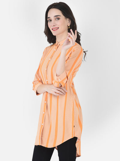 Orange Striped Longline Shirt - Women Shirts