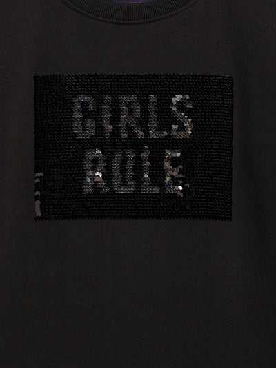 Black Embellished Round Neck Sweatshirt - Girls Sweatshirts