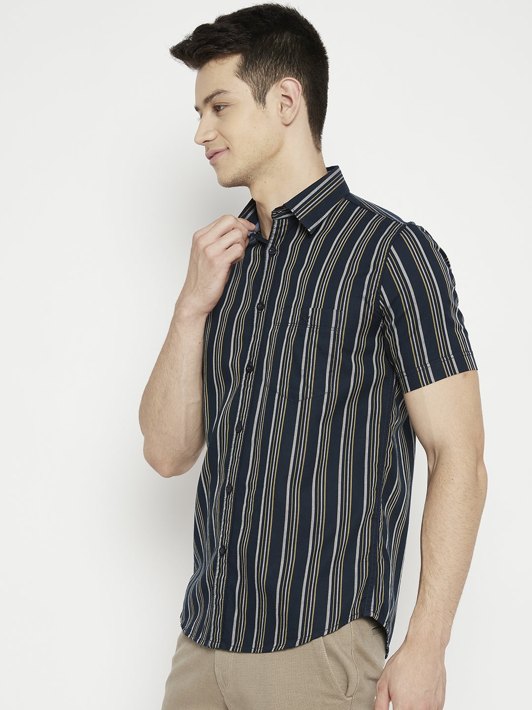 Navy Blue Striped Slim Fit shirt - Men Shirts