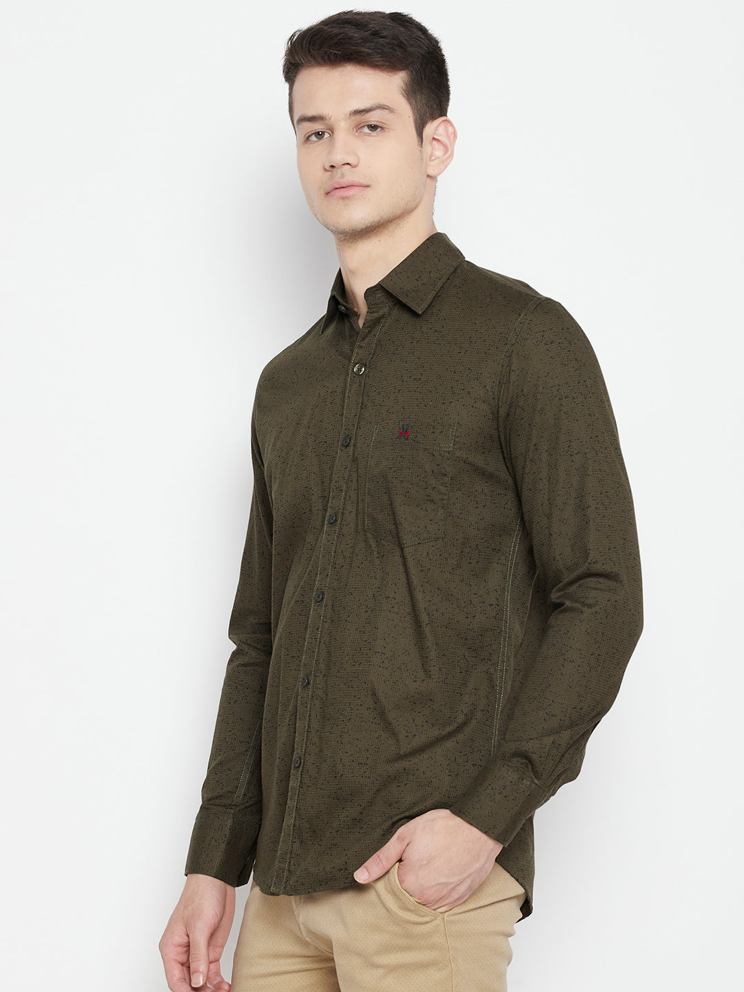 Olive Printed Slim Fit shirt - Men Shirts