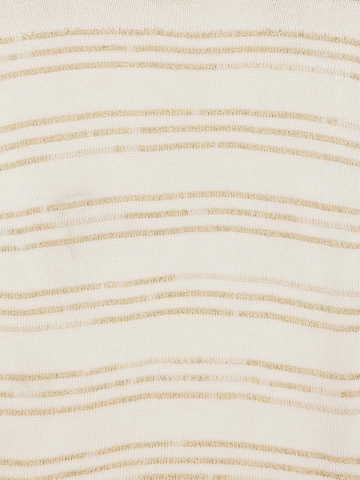Off White Striped Round Neck Sweater - Girls Sweaters