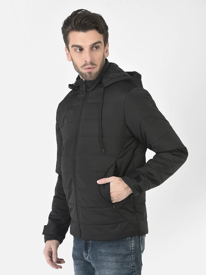  Black Hooded Light-Padding Jacket 