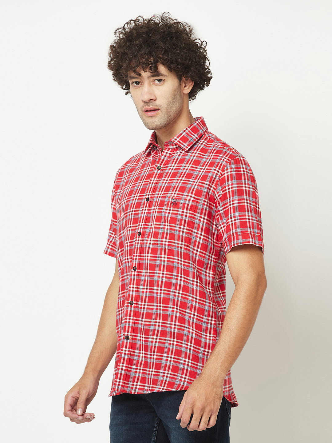  Red Short-Sleeved Flannel Shirt 