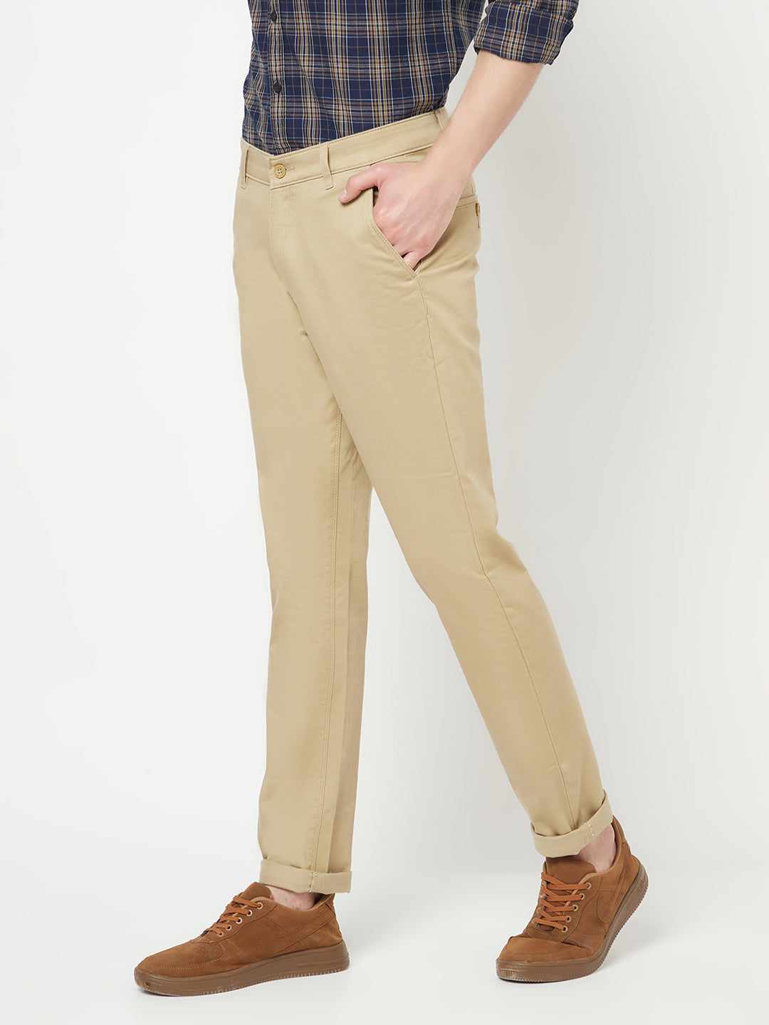 Beige Casual Trousers - Men Trousers