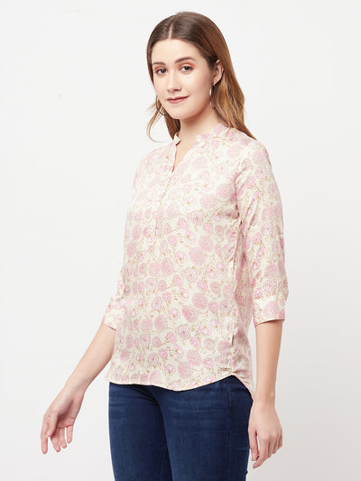 Cream Floral Printed Top - Women Tops