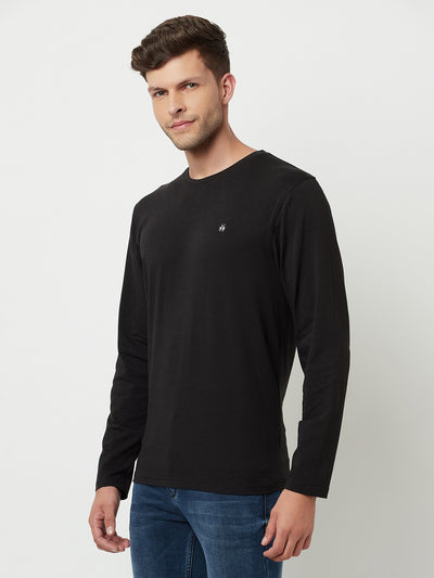 Black Solid Round Neck T-Shirt-Men T-Shirts-Crimsoune Club