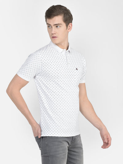  White Geometric Print Polo T-Shirt 