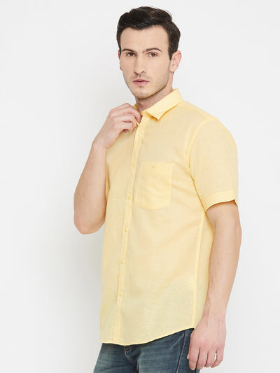 yellow Cotton Linen Shirt - Men Shirts