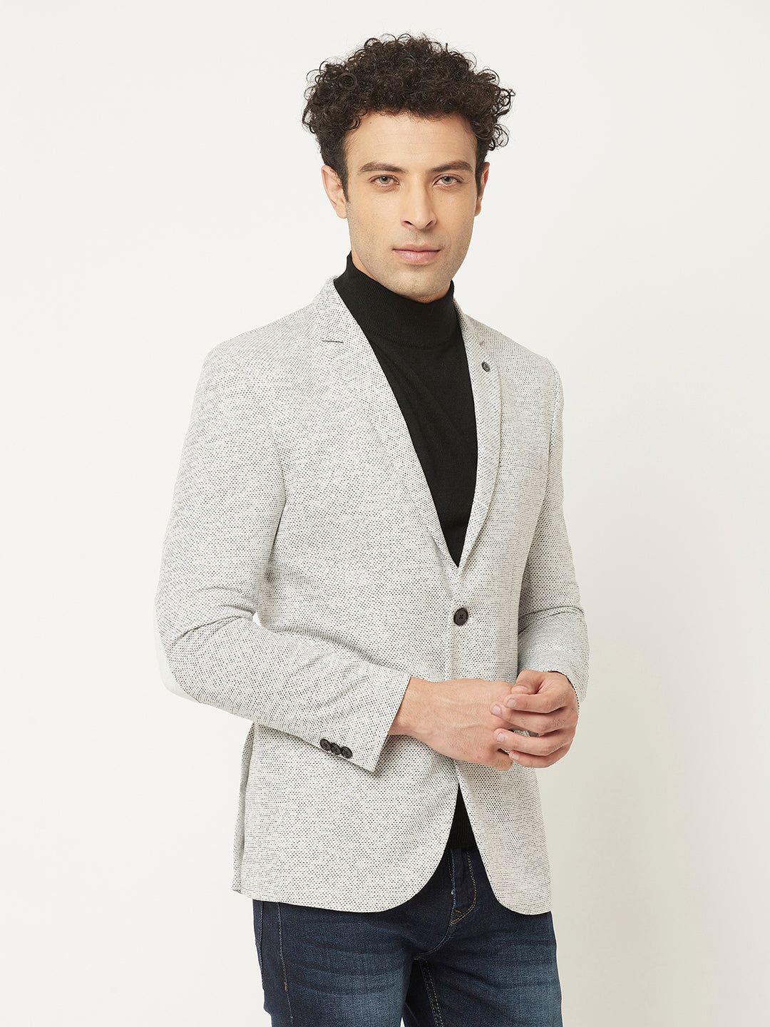  Melange Grey Blazer in Textured Print 