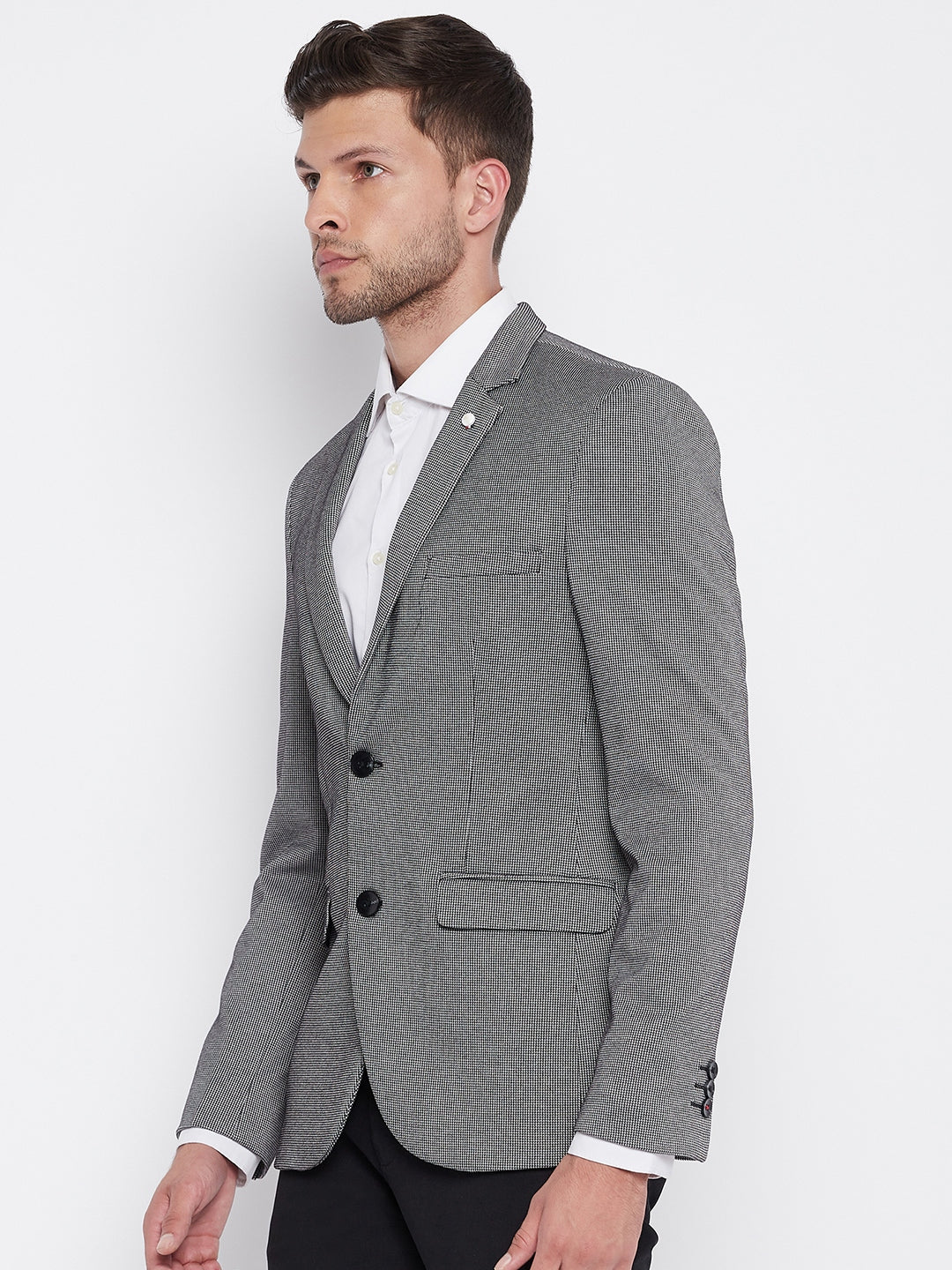 Grey Checked Notched Lapel Blazer - Men Blazers