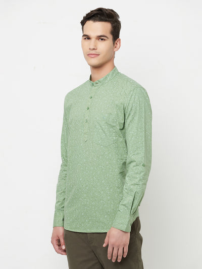 Green Floral Printed Kurta - Men Kurtas