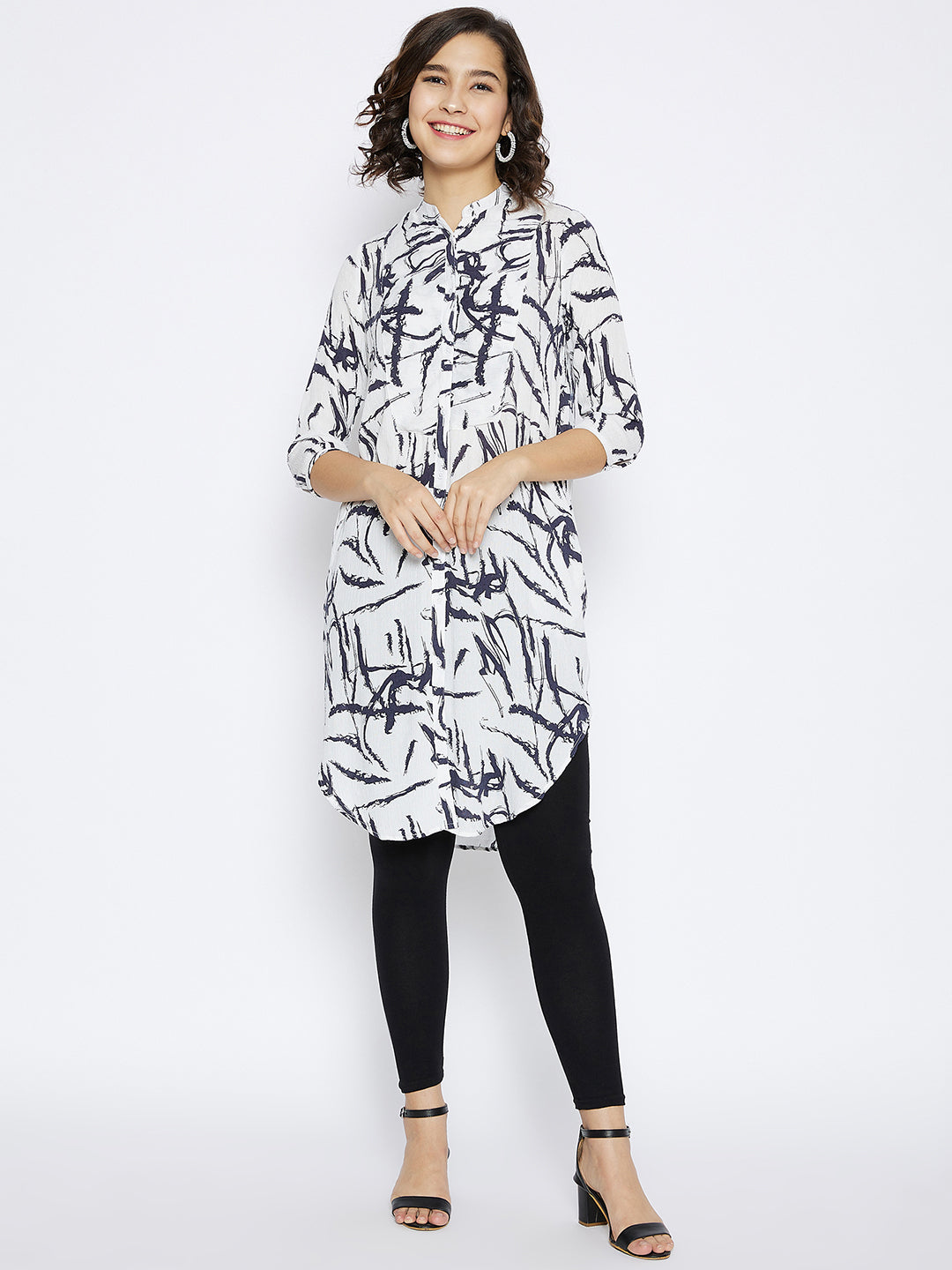 White Printed Slim Fit Kurta - Women Kurtas