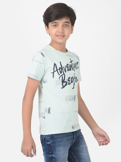 Mint Green Printed Round Neck T-shirt - Boys T-Shirts