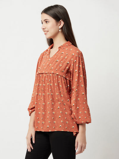 Orange Floral Empire Top-Women Tops-Crimsoune Club