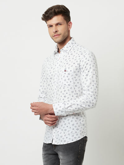 White Floral Print Shirt-Men Shirts-Crimsoune Club