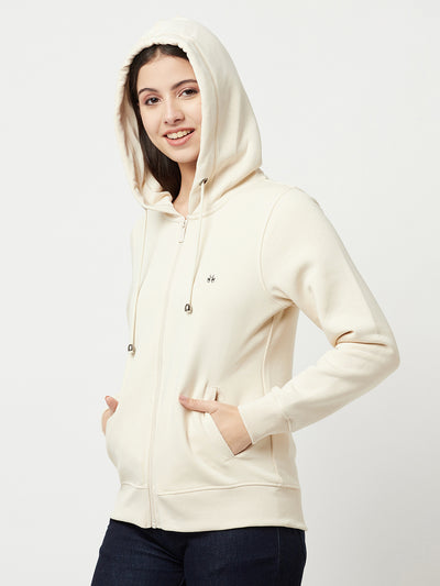 Cream Zipper Sweatshirt-Women Sweatshirts-Crimsoune Club