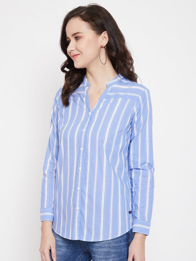 Striped Slim Fit V neck Casual Shirt - Women Shirts