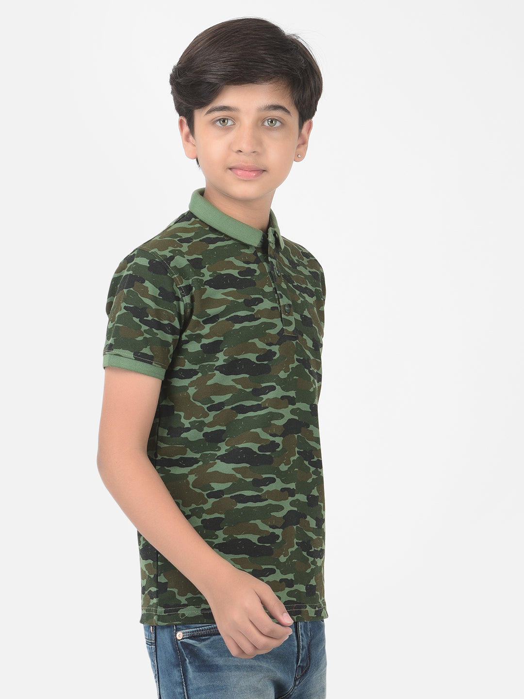 Green Camouflage Printed Polo T-shirt - Boys T-Shirts